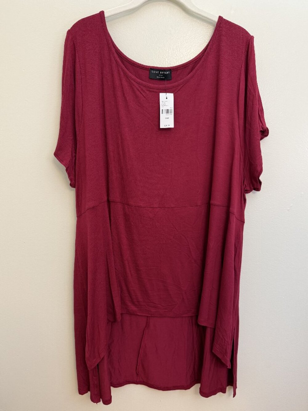 New! Lane Bryant Blouse Womens 22 24 Plus Top Burgundy Soft Tunic Length NWT